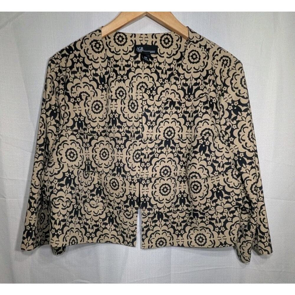 AGB Women's Tiered Black Beige Floral Brocade Bolero Jacket Cardigan 18W‎